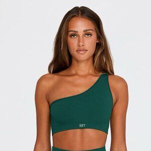SET Active Scupltflex Ribbed One Shoulder Sports Bra in Mojito Green, S